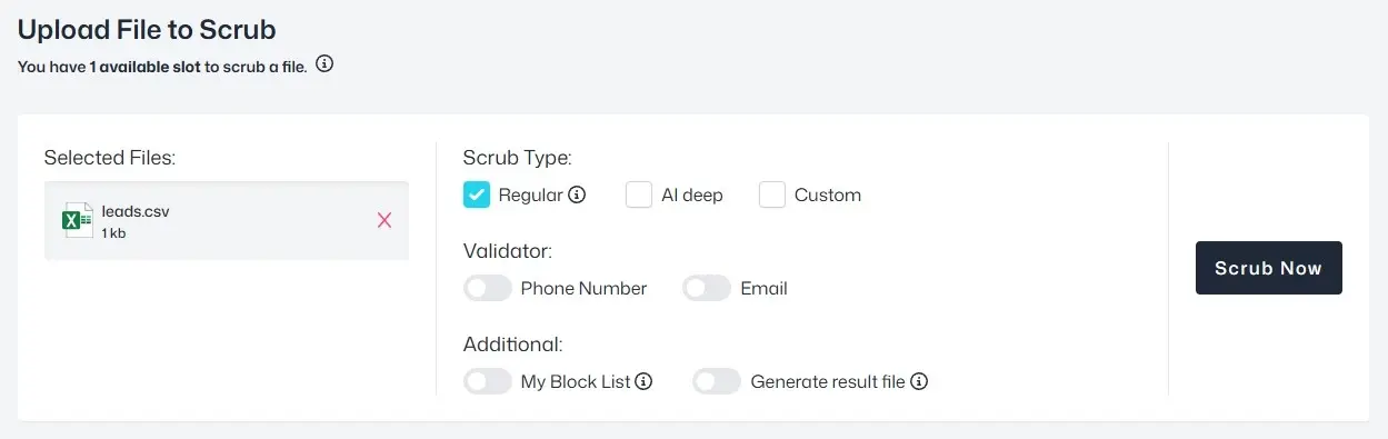 Files Scrub Interface